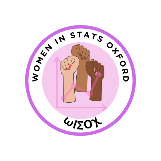 Woman in Statics logo showing a purple circle with three raised hands in different shades overlaid by a line graph.